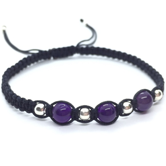 Simple Amethyst w/ Silver Shamballa Bracelet - Picture 2 of 3